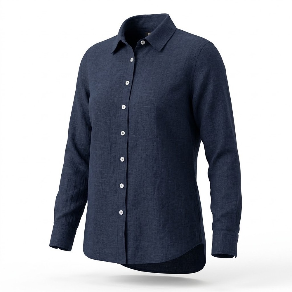 Quince Womens Navy Blue European Linen Long Sleeve Button Down Shirt Size S